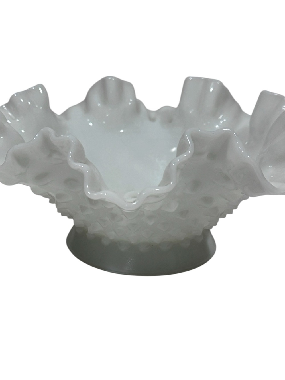 Fenton White Hobnail Ruffled Glass Centerpiece Bowl